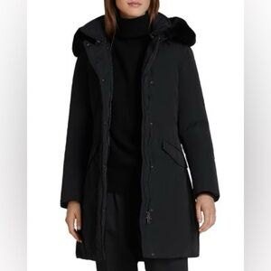 Woolrich Modern Veil  Shearling Trim Women's Black Hooded Coat